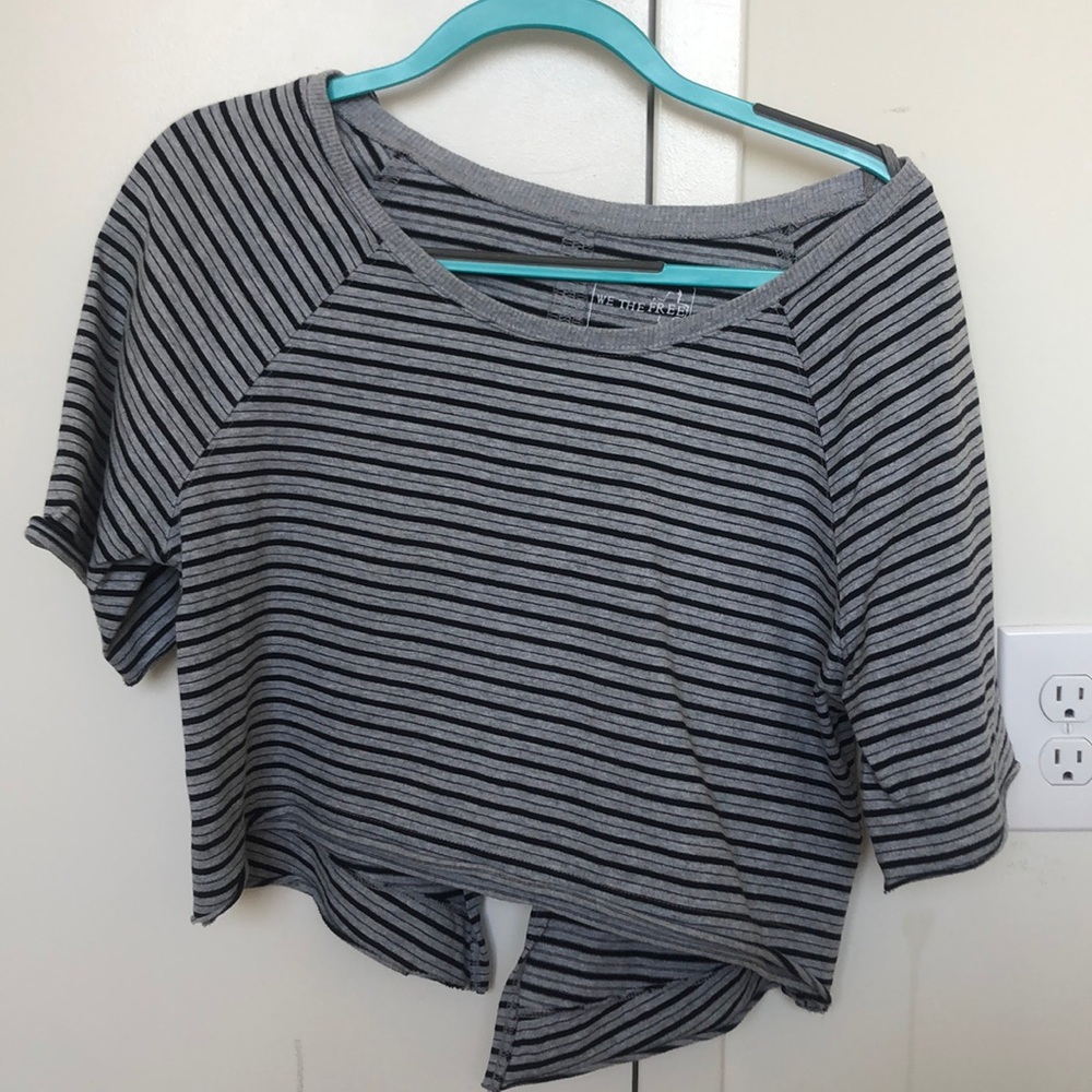 Free People gray and black striped flowy crop top